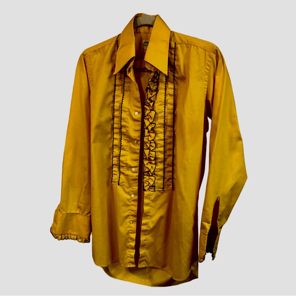 Superfly vintage 70s frilly tuxedo shirt in glorious mustard gold color!